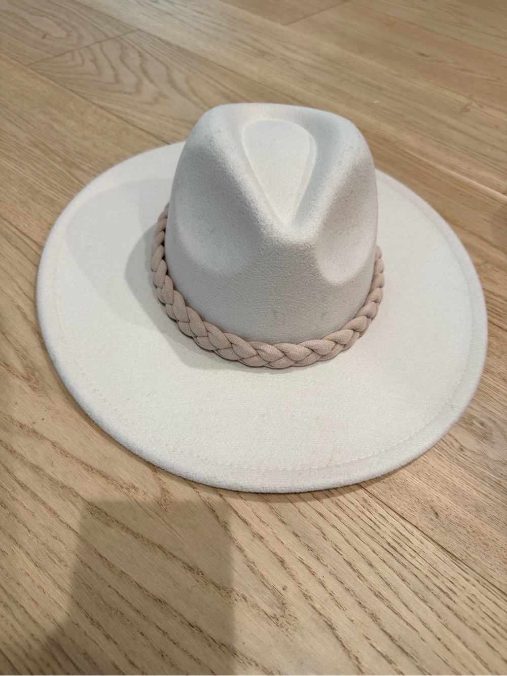 Cream Wide-Brim Braided Band Fedora
